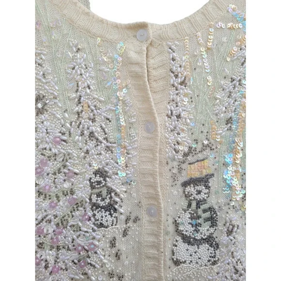Vintage 80s Michael Simon Knit Beaded Glam Coquette Cardigan Sweater Jacket‎